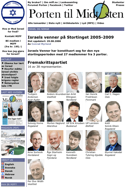 Faksimile: Medlemslisten til Israels venner på Stortinget, ifølge miff.no Faksimile: Medlemslisten til Israels venner på Stortinget, ifølge miff.no