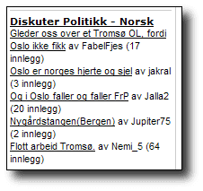 Liste over saker fra debattforumetn Politikk - norsk på vg.no Liste over saker fra debattforumetn Politikk - norsk på vg.no