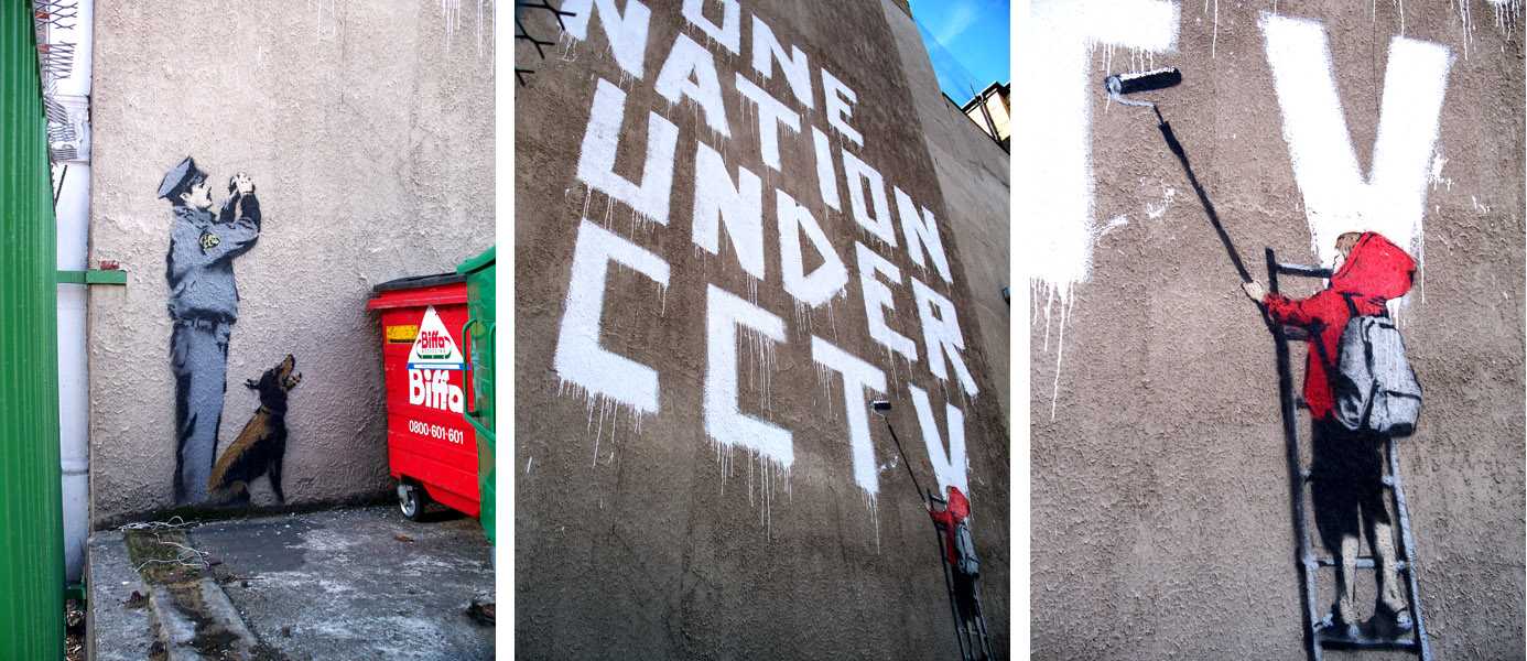 Banksys kunstverk ‘One nation under CCTV’.